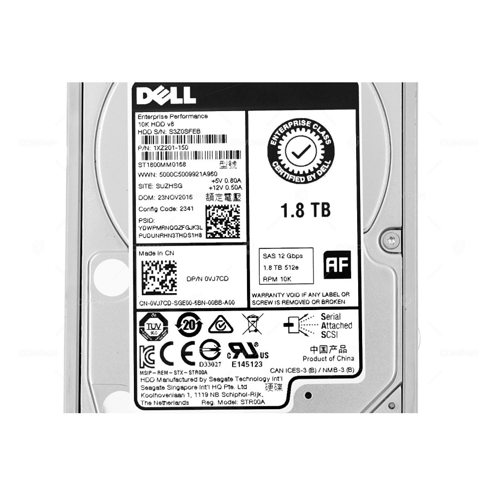 VJ7CD DELL HDD 1.8TB 10K SAS 12G 2.5" SFF HOT-SWAP FOR POWEREDGE G11 G12 G13